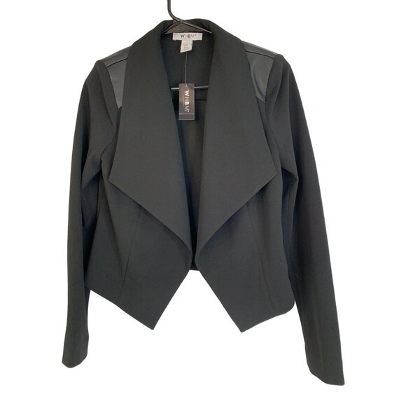 WHBM Black LS Drape Front Jacket Size 2 NWT REE10683 Lightweight Mixed Media - Picture 1 of 10
